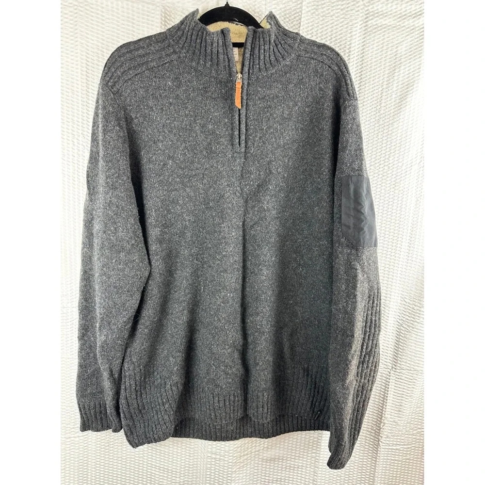 Columbia Mens Gray Wool Blend Quarter Zip Mock‎ Neck Sweater Elbow Patch XL